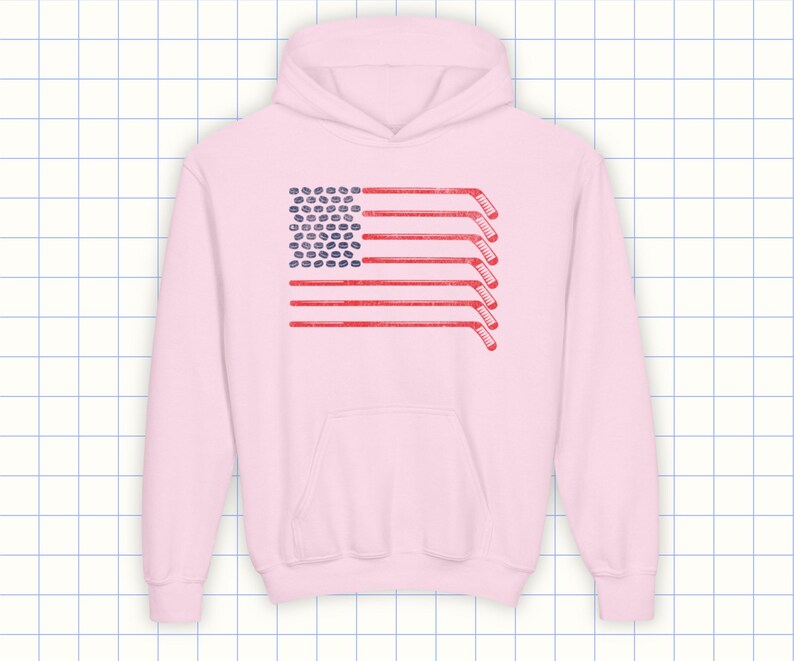 Kids Hockey Flag Hoodie in Light Pink
