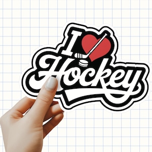 I Love Hockey Sticker: Waterproof Vinyl Decal for Water Bottles