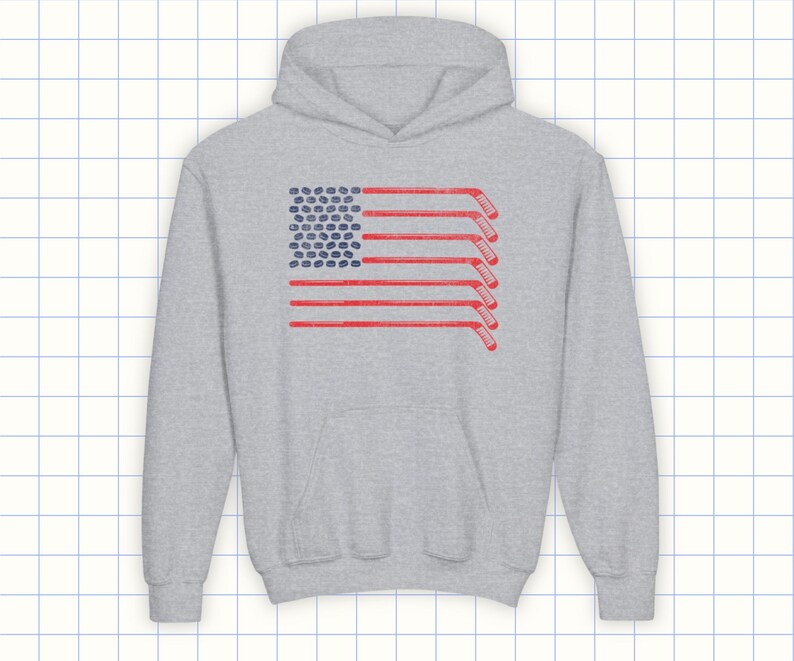 Kids Hockey Flag Hoodie in Grey