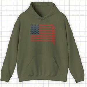 American Flag Hockey Hoodie For Men, Women, Teens in Military Green