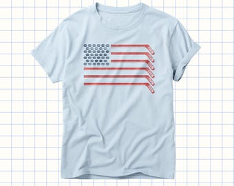American Flag Hockey T-Shirt – Patriotic Graphic Tee for Game Day or 4th of July – USA Hockey Shirt Gift for Players or Fans