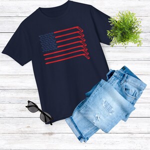 Hockey American Flag 4th of July Tee in Navy Blue