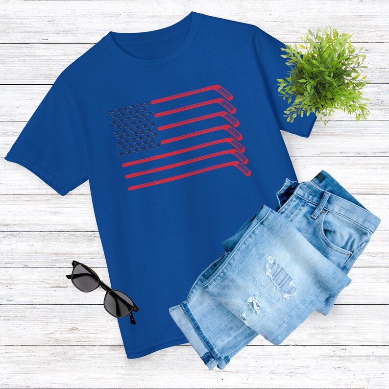Royal Blue American Flag Hockey Tee Youth Size