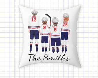 Custom Hockey Family Throw Pillow - Personalized Name and Jersey Number Pillow -Hockey Home Decor or Christmas Gift for Fans or Coaches