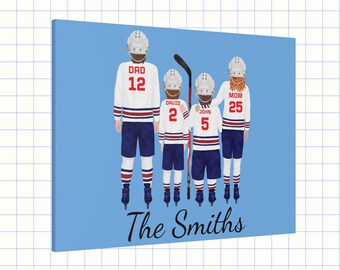 Custom Hockey Family Canvas - Personalized Wall Art with Names or Jersey Numbers - Hockey Home Décor or Christmas Gift for Families