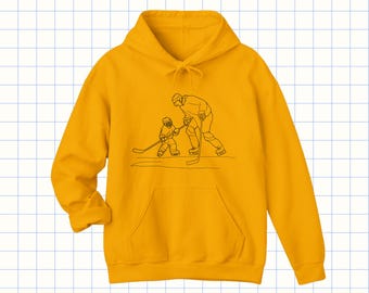Hockey Dad Hoodie – Hockey Sweatshirt for Dads – Hockey Parent Apparel, Warm Winter Hoodie for Rink Dads, Sports Fan Gift With Pencil Sketch