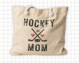 Hockey Mom Tote Bag Personalized – Custom Game Day Bag with Number – Large Canvas Sports Tote – Gift for Hockey Moms, Team or Coach