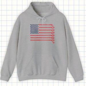 American Flag Hockey Hoodie For Men, Women, Teens in Sport Grey