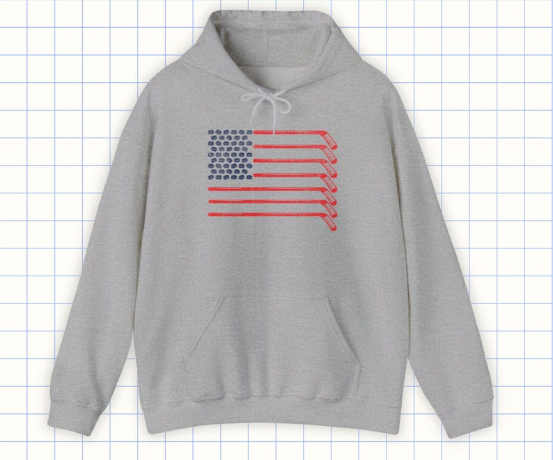 American Flag Hockey Hoodie For Men, Women, Teens in Sport Grey