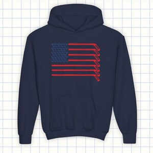 Kids Hockey Flag Hoodie in Navy Blue