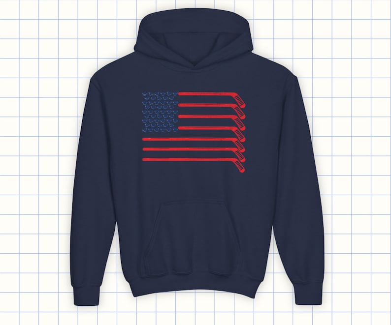 Kids Hockey Flag Hoodie in Navy Blue