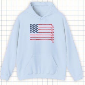 American Flag Hockey Hoodie For Men, Women, Teens in Light Blue
