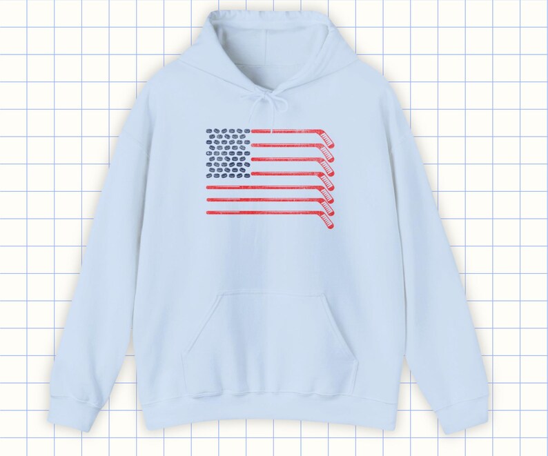 American Flag Hockey Hoodie For Men, Women, Teens in Light Blue