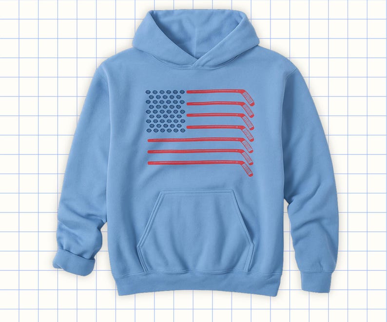 Kids Hockey Flag Hoodie - USA Youth Hockey Sweatshirt for Boys or Girls - American Sports Pullover - Patriotic Gift for Hockey Fans