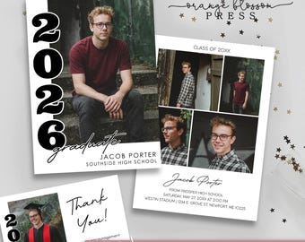 Graduation Announcement, Senior Grad Invitation, 2026 Modern, Photo Graduate Party, Digital or Printed, Instant Edit & Download G03