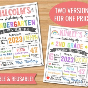 Back to School Sign, White Background, First & Last Day, Editable, Reusable, Boy, Girl, 11x14/8.5x11 Printable, Instant Edit + Download S01