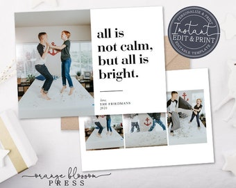 All is Not Calm Christmas Card Template, Funny Holiday Card, Clean Simple, Collage, Personalized, Digital/Printed, Instant Edit & Download