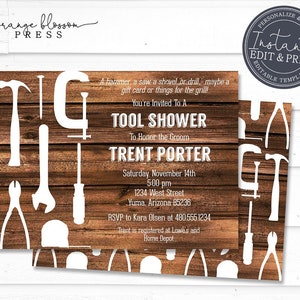 Rustic Groom's Shower Invitation, Honey Do Shower, Barn Wood Tool Shower, Digital or Printed, You Edit, Instant Edit & Download