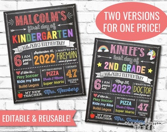 Chalkboard Back to School Sign, First Day or Last Day, Editable and Reusable, Boy or Girl, 11x14 / 8.5x11 Printable, Instant Edit & Download