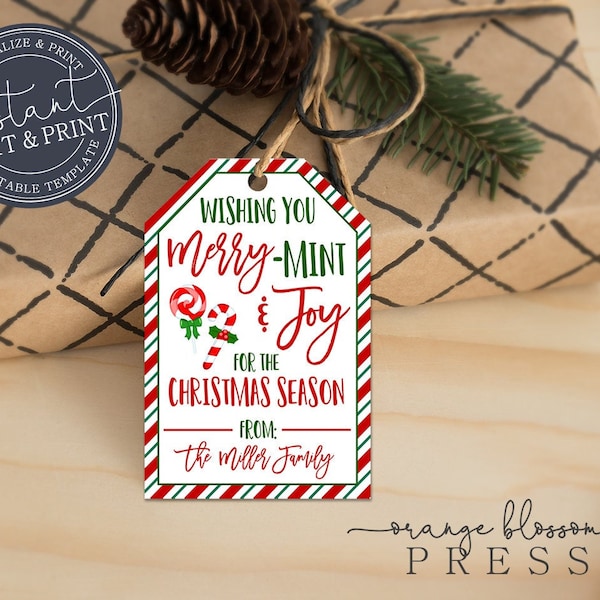 Christmas Mint Gift Tags, Treat Gift Tags, Food Labels, Watercolor, Editable and Reusable, Personalized Printable, Instant Edit & Download