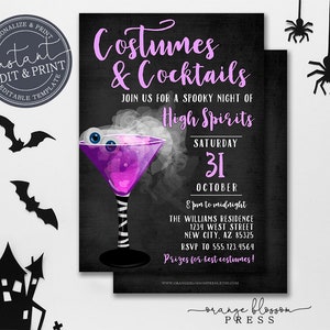Adult Halloween Party Invitation, Costumes and Cocktails, Spooky Adult Party Invitation, Digital or Printed, Instant Edit & Download