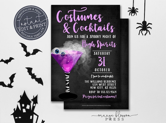 Adult Halloween Party Invitation, Costumes and Cocktails, Spooky Adult Party Invitation, Digital or Printed, Instant Edit & Download