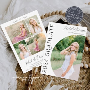 Graduation Announcement, Modern Grad Invitation, Arch Circle Clean, DIY Photo Graduation Party, Digital or Printed, Instant Edit & Download