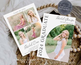 Graduation Announcement, Modern Grad Invitation, Arch Circle Clean, DIY Photo Graduation Party, Digital or Printed, Instant Edit & Download