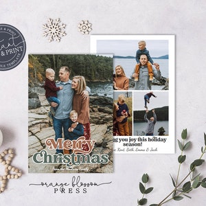 Photo Christmas Card Template, Custom Holiday Card, Vintage Retro Font, Personalized, Digital or Printed Options, Instant Edit & Download image 3