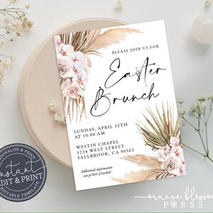 Boho Easter Brunch Invitation, Easter Party Celebration, Palm, Church, Neighborhood, Personalized, Editable, Evite, Instant Edit & Download