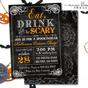 Spooky Vintage Halloween Party Invitation, Costume Party Halloween Invitation, Scary Invite, Digital or Printed, Instant Edit & Download