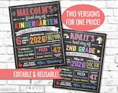 Chalkboard Back to School Sign, First Day or Last Day, Editable and Reusable, Boy or Girl, Printable, Instant Edit & Download, S01
