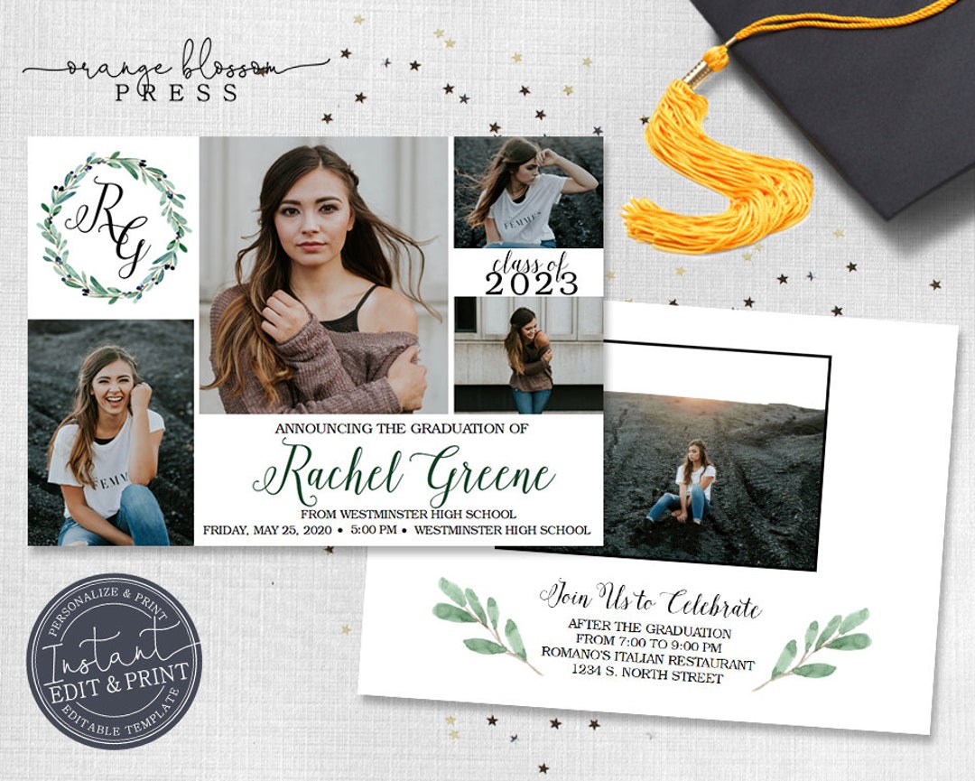 Monogram Graduation Announcement, Custom Photo Graduation Invitation, 5 ...