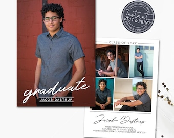 Photo Graduation Announcement, Custom Grad Invitation, Simple Modern Clean, Graduation Party, Digital or Printed, Instant Edit & Download