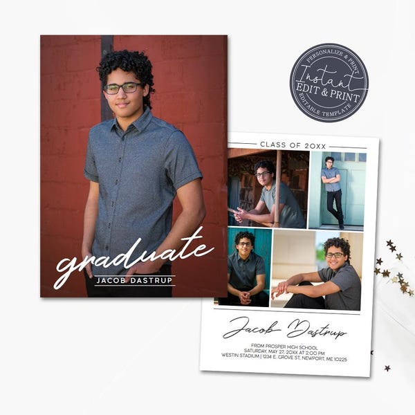 Photo Graduation Announcement, Custom Grad Invitation, Simple Modern Clean, Graduation Party, Digital or Printed, Instant Edit & Download