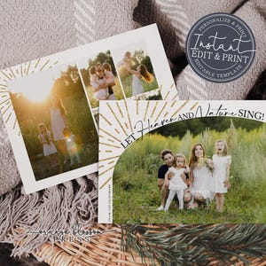 Photo Christmas Card, Religious Holiday Card Template, Heaven and Nature, Personalized, Digital or Printed Options, Instant Edit & Download