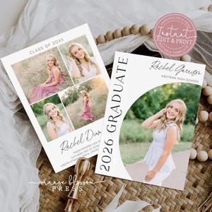 Graduation Announcement, Modern Grad Invitation, Arch Circle Clean, DIY Photo Graduation Party, Digital or Printed, Instant Edit & Download