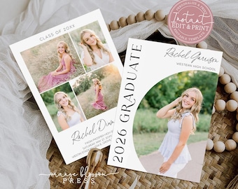 Graduation Announcement, Modern Grad Invitation, Arch Circle Clean, DIY Photo Graduation Party, Digital or Printed, Instant Edit & Download
