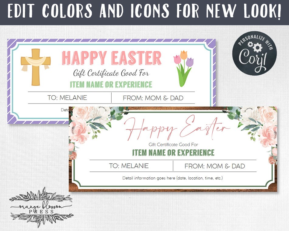 Easter Gift Certificate Template, Event Trip Coupon, Personalized ...