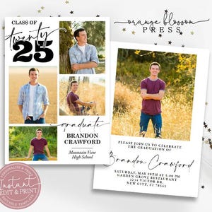 Graduation Announcement, Grad Invitation, Simple Modern Clean, Photo Collage Graduation Party, Digital or Printed, Instant Edit & Download