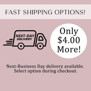 May include: Image with text: "FAST SHIPPING OPTIONS!" and "NEXT-DAY DELIVERY". A black and white graphic of a delivery truck is on the left. A white circle on the right has the text "Only $4.00 More!". Below the truck is the text: "Next-Business Day delivery available. Select option during checkout."