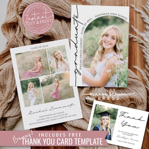 Photo Graduation Announcement, Modern Grad Invitation, Arch Curved Text, DIY Party, Digital Template or Printed, Instant Edit & Download G01 image 1