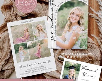 Photo Graduation Announcement, Modern Grad Invitation, Arch Curved Text, DIY Party, Digital Template or Printed, Instant Edit & Download G01