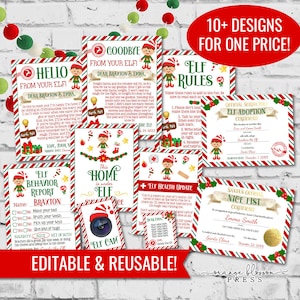 Paquete de diseño de elfos navideños, carta de despedida de bienvenida, nota de elfo, adopción, personalizado, conjunto reutilizable, editable personalizado, edición/descarga instantánea