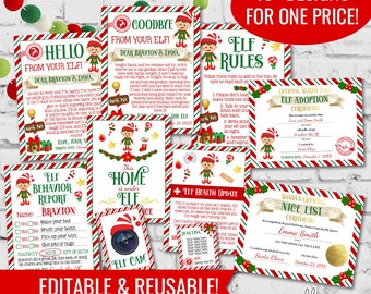 Christmas Elf Design Bundle, Welcome Goodbye Letter, Elf Note, Adoption, Personalized, Reusable Set, Custom Editable, Instant Edit/Download