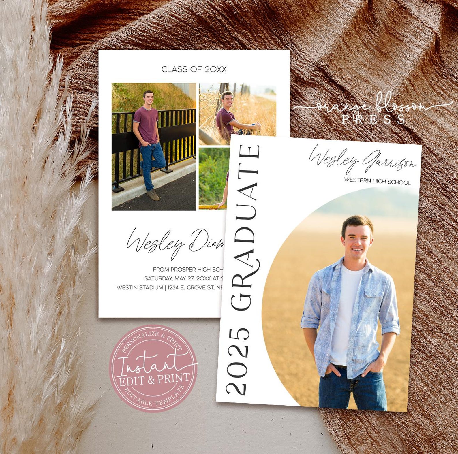 Graduation Announcement, Modern Grad Invitation, Arch Circle Boy, DIY ...