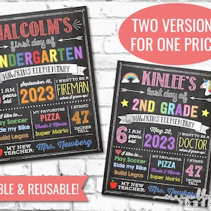 Chalkboard Back to School Sign, First Day or Last Day, Editable and Reusable, Boy or Girl, Printable, Instant Edit & Download, S01