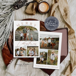 Photo Christmas Card Template, Modern Arch Shape Holiday Card, Personalized, Digital or Printed Options, Instant Edit & Download