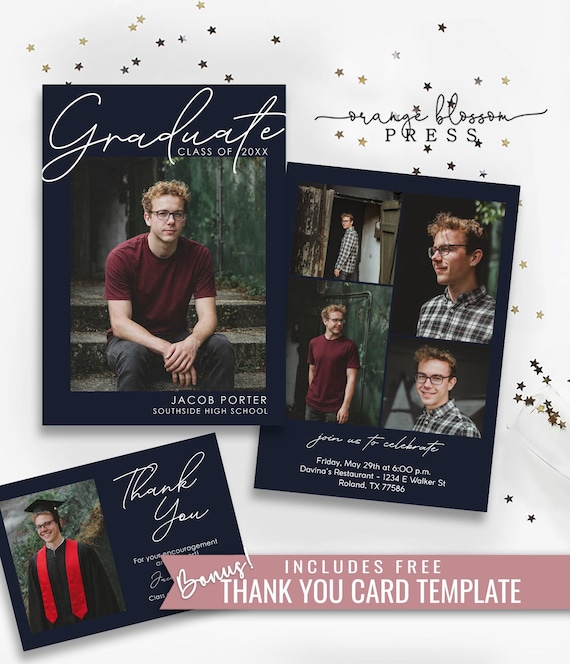 Graduation Announcement, Senior Grad Invitation, Modern Photo Graduate Party, Digital or Printed, Instant Edit & Download G06