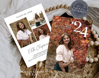 Graduation Announcement, Modern Grad Invitation, Large Photo Year, 2024 Photo Graduation Party, Digital or Printed, Instant Edit & Download